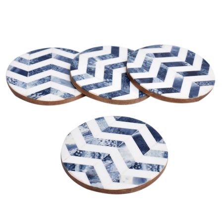 White And Resin Wood And Resin Chevron Coasters In Set of 4